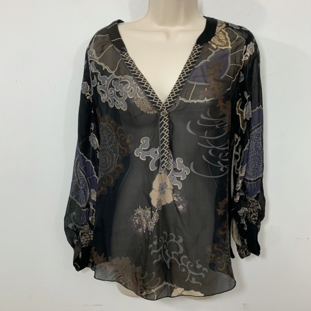 Hale Bob silk paisley long sleeve blouse small